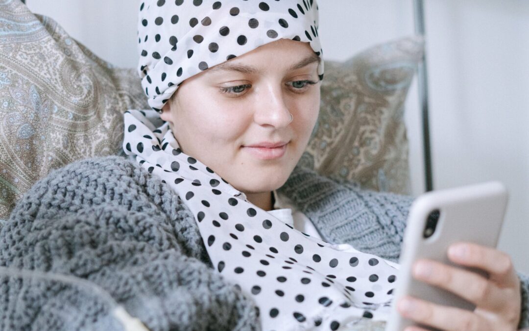 female cancer patient on phone
